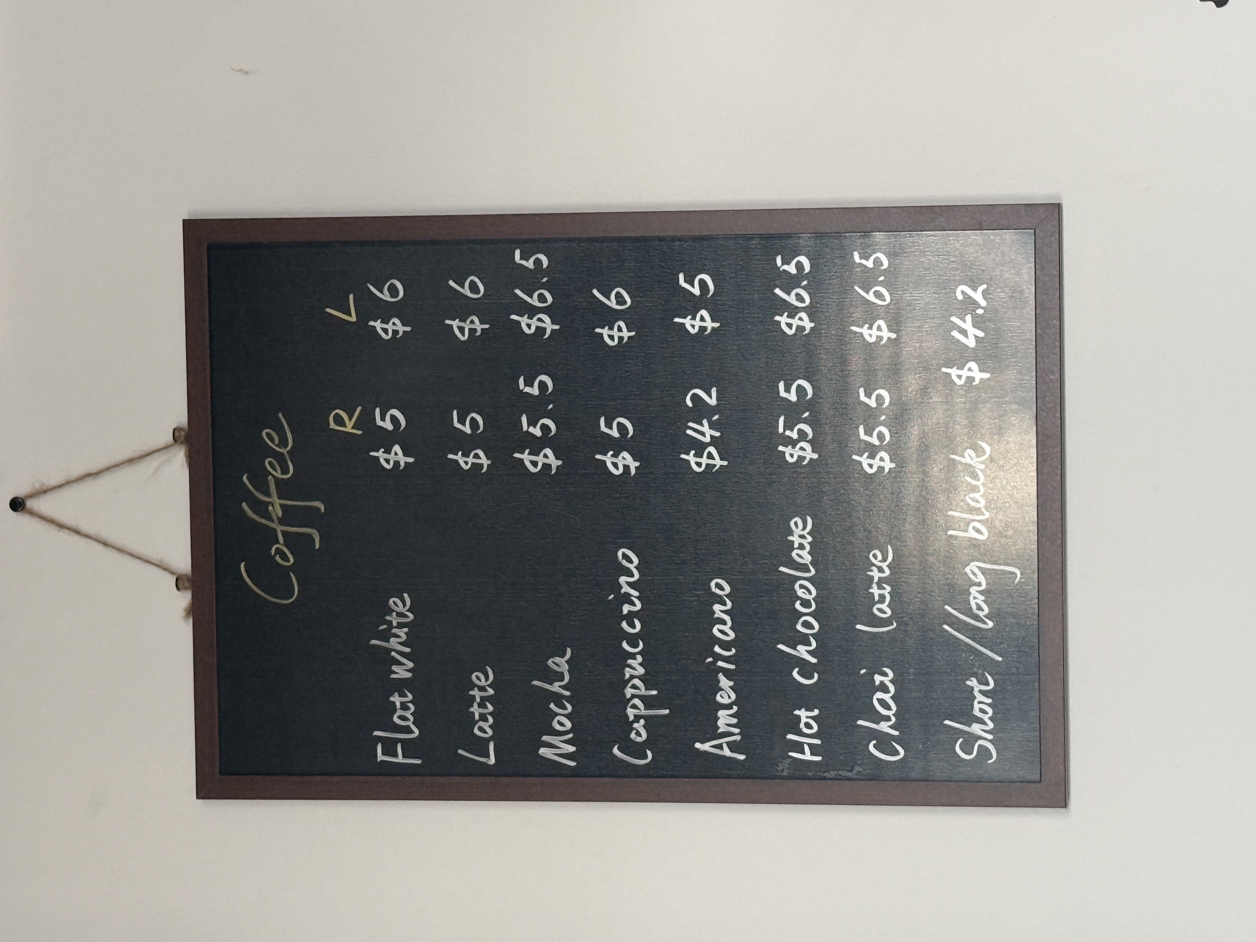 Handwritten coffee menu